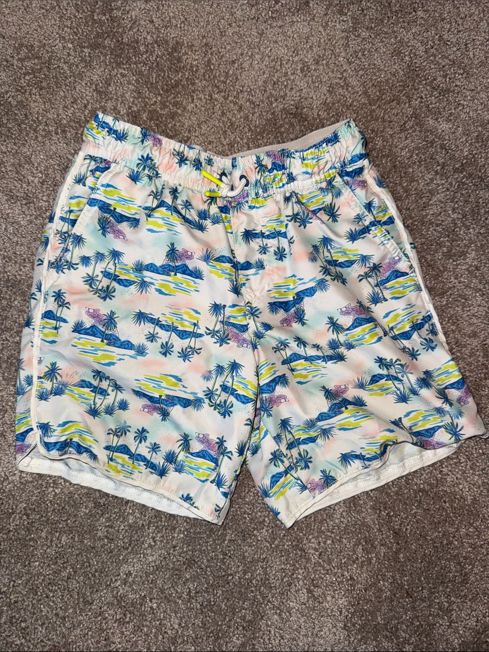 Cat & Jack Kids White Swim Trunks with Blue, Yellow & Pink Tropical Print